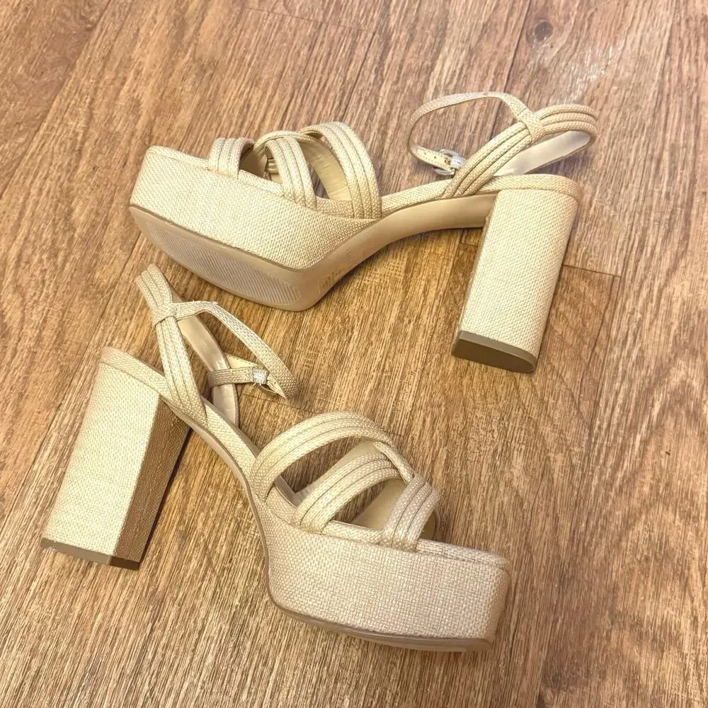 Marc Fisher LTD Cairo Platform Sandal in Medium Natural Size 9